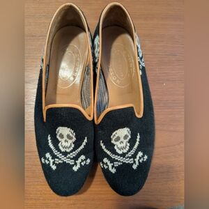 Stubbs & Wootton Embroidered Black and White Loafers W/Skulls